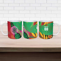 Set of 3 ceramic mugs with tropical print and "00" text on front faces