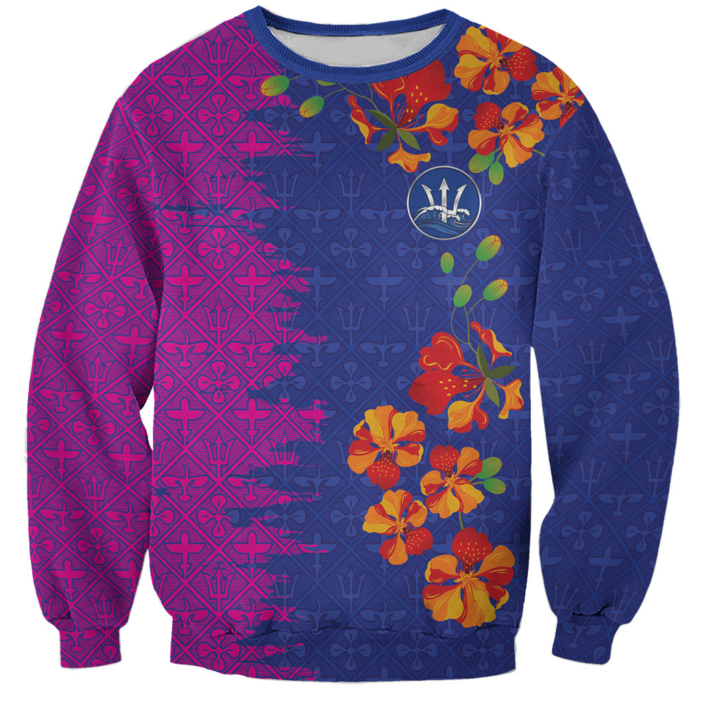 Custom Women’s Cricket Barbados Floral Series Sweatshirt Blue Pink Pride of Barbados