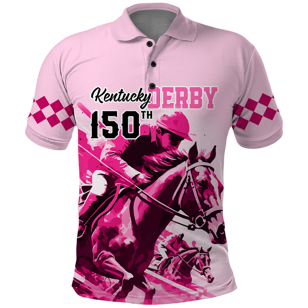 Personalised Kentucky Horse Racing Polo Shirt 150th Anniversary Sporting Art Pink Version - Wonder Print Shop