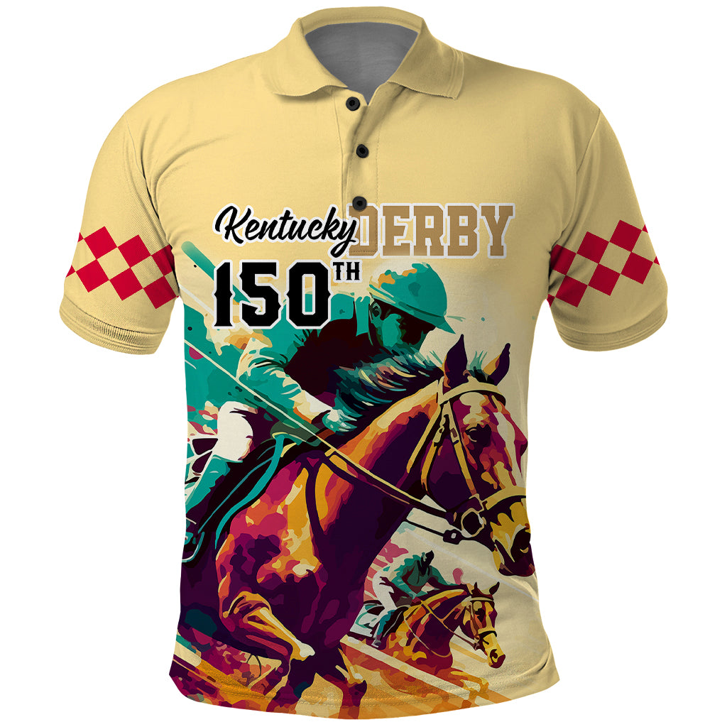 Kentucky Horse Racing Polo Shirt 150th Anniversary Sporting Art Gold Version - Wonder Print Shop