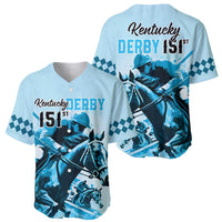 Light blue baseball jersey set showing front and back with Kentucky Derby horse graphic