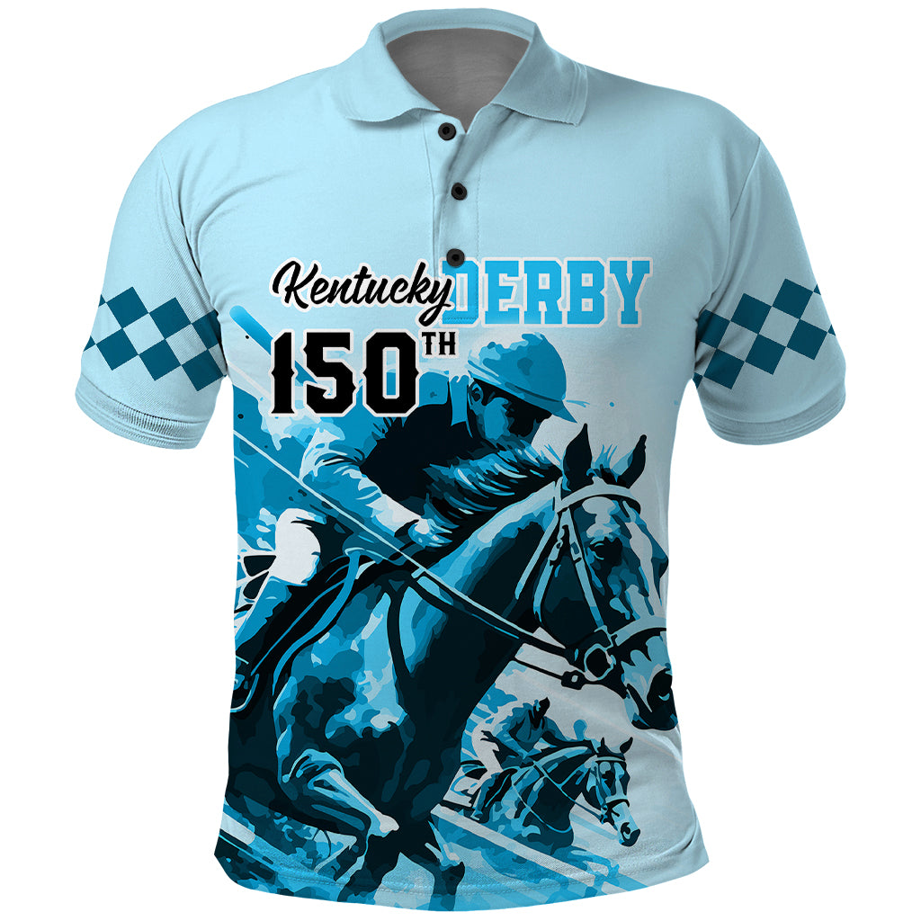 Kentucky Horse Racing Polo Shirt 150th Anniversary Sporting Art Blue Version - Wonder Print Shop