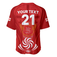 Red rugby baseball jersey with "YOUR TEXT" 21 and Georgia crest on back