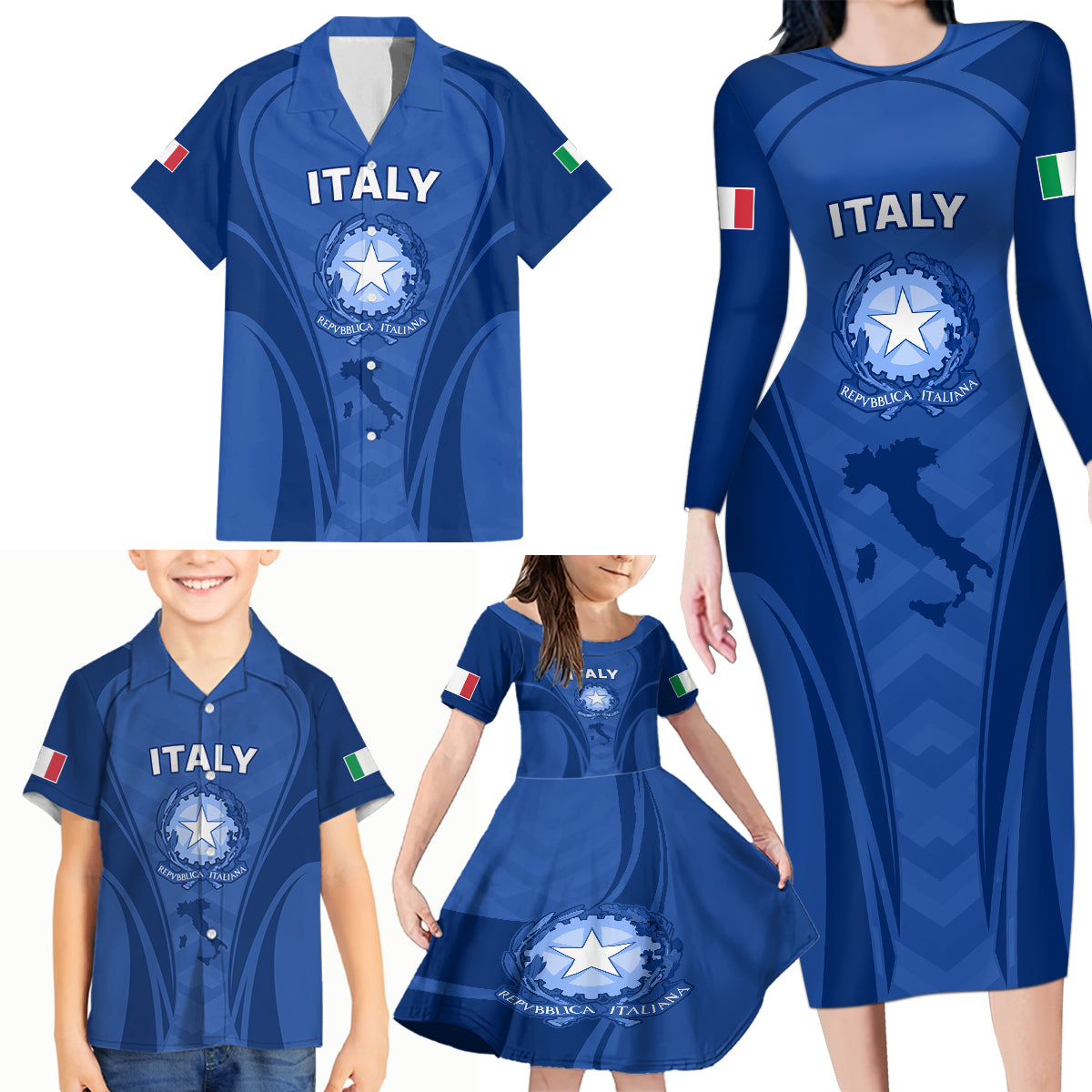 Italy Rugby Family Matching Long Sleeve Bodycon Dress and Hawaiian Shirt World Cup 2023 Go Gli Azzurri Sporty Style LT9 - Wonder Print Shop