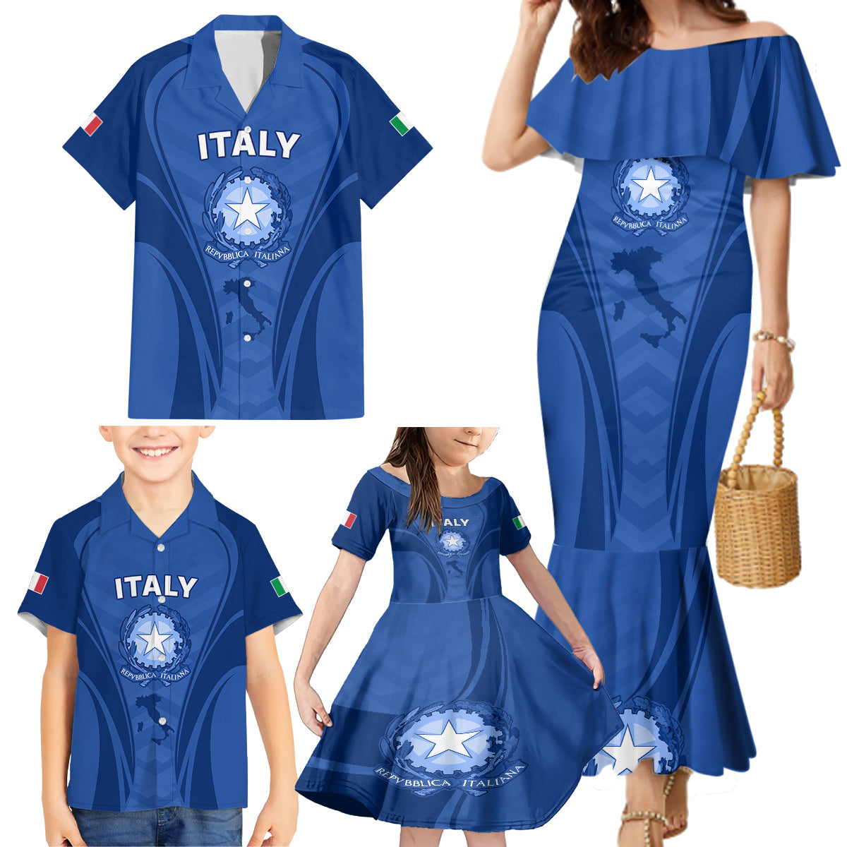 Italy Rugby Family Matching Mermaid Dress and Hawaiian Shirt World Cup 2023 Go Gli Azzurri Sporty Style LT9 - Wonder Print Shop