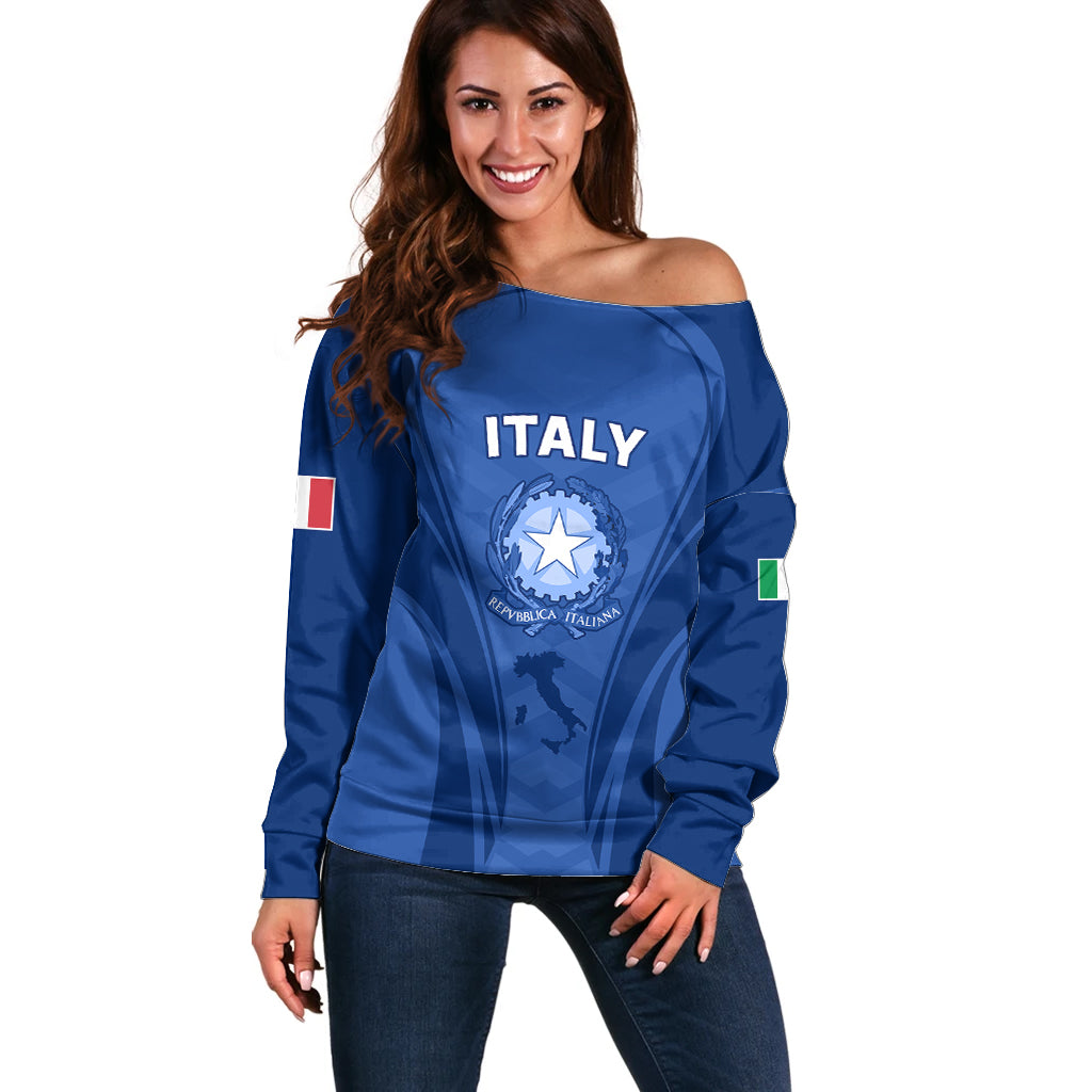 Italy Rugby Off Shoulder Sweater World Cup 2023 Go Gli Azzurri Sporty Style - Wonder Print Shop