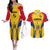 Romania Rugby Couples Matching Off The Shoulder Long Sleeve Dress and Hawaiian Shirt The Oaks World Cup 2023 Go Stejarii LT9 - Wonder Print Shop