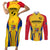 Romania Rugby Couples Matching Short Sleeve Bodycon Dress and Long Sleeve Button Shirts The Oaks World Cup 2023 Go Stejarii LT9 - Wonder Print Shop