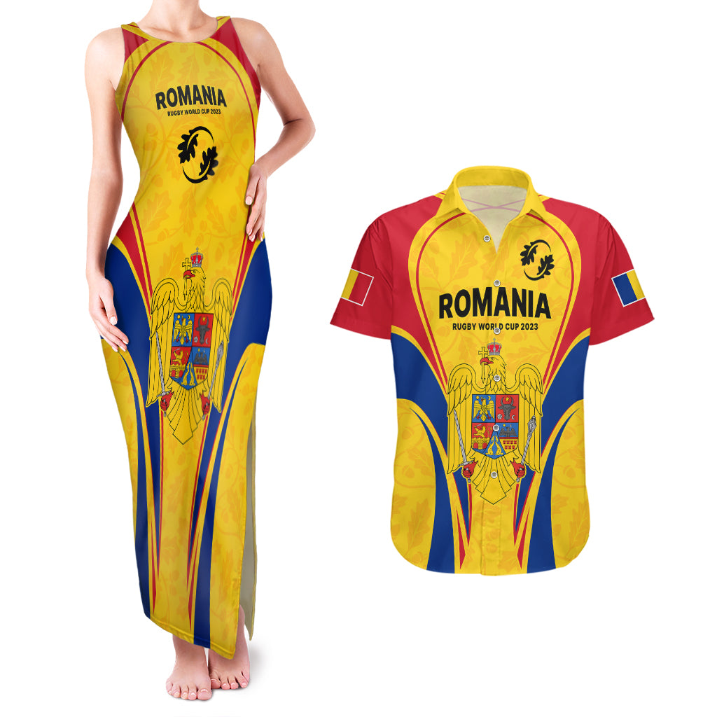 Romania Rugby Couples Matching Tank Maxi Dress and Hawaiian Shirt The Oaks World Cup 2023 Go Stejarii LT9 - Wonder Print Shop