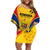 Romania Rugby Family Matching Off Shoulder Short Dress and Hawaiian Shirt The Oaks World Cup 2023 Go Stejarii LT9 - Wonder Print Shop