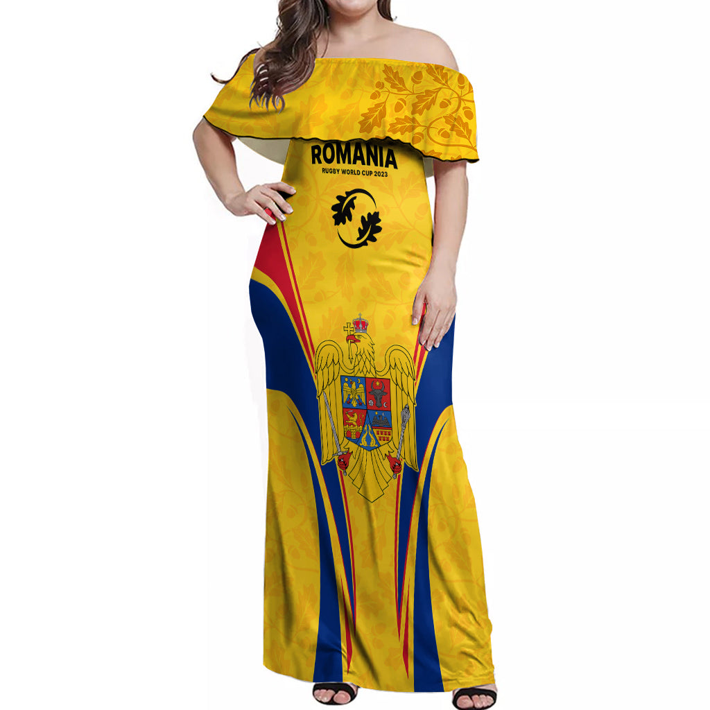 Romania Rugby Off Shoulder Maxi Dress The Oaks World Cup 2023 Go Stejarii - Wonder Print Shop