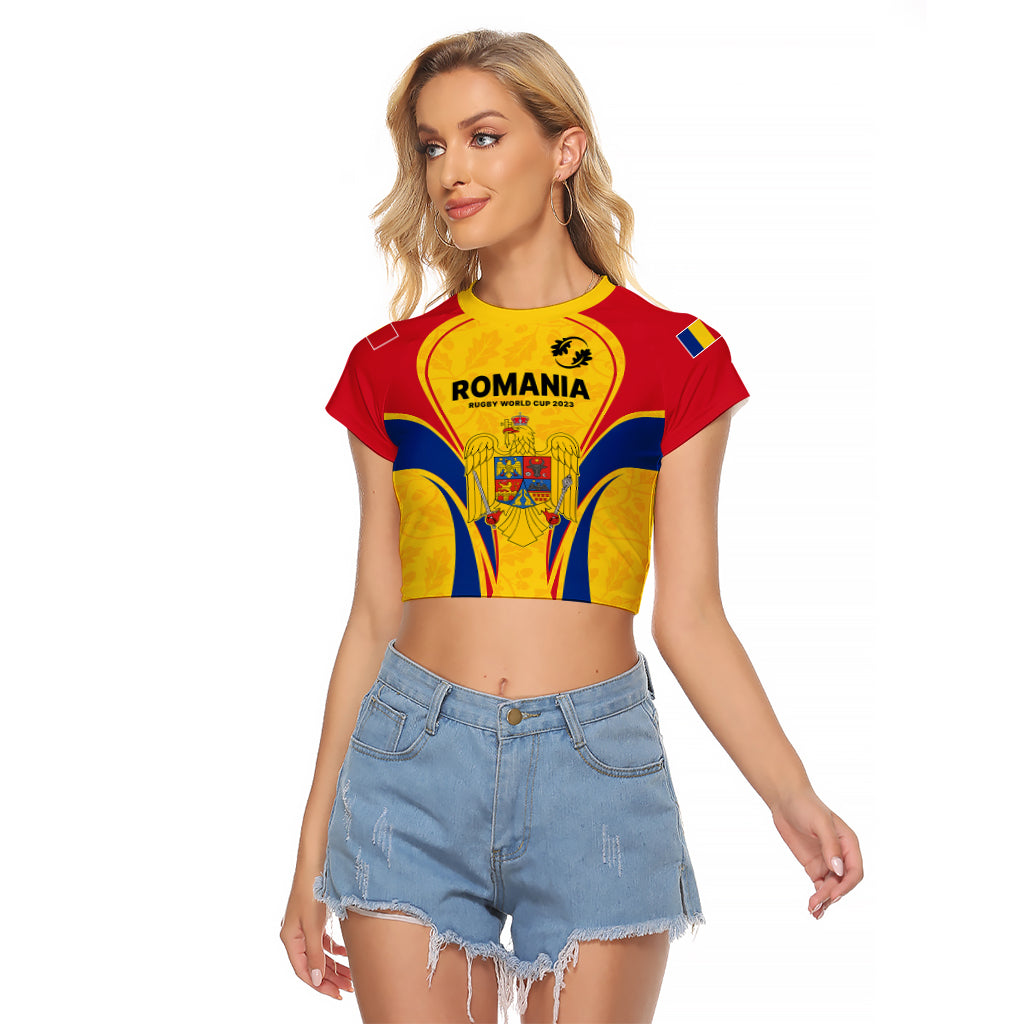 Romania Rugby Raglan Cropped T Shirt The Oaks World Cup 2023 Go Stejarii - Wonder Print Shop