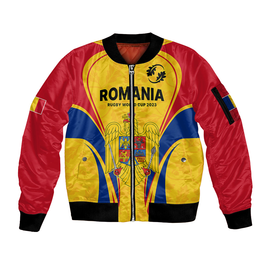 Romania Rugby Sleeve Zip Bomber Jacket The Oaks World Cup 2023 Go Stejarii - Wonder Print Shop