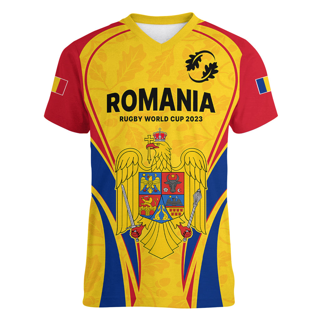 Romania Rugby Women V Neck T Shirt The Oaks World Cup 2023 Go Stejarii - Wonder Print Shop