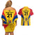 Custom Romania Rugby Couples Matching Off Shoulder Short Dress and Hawaiian Shirt The Oaks World Cup 2023 Go Stejarii LT9 - Wonder Print Shop