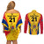 Custom Romania Rugby Couples Matching Off Shoulder Short Dress and Long Sleeve Button Shirts The Oaks World Cup 2023 Go Stejarii LT9 - Wonder Print Shop