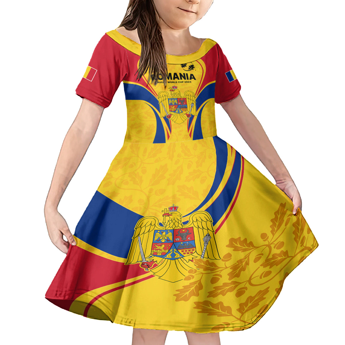 Custom Romania Rugby Kid Short Sleeve Dress The Oaks World Cup 2023 Go Stejarii - Wonder Print Shop