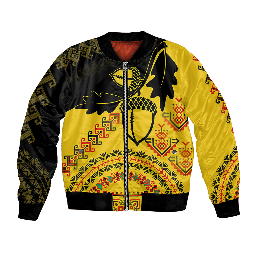 Personalised Romania Oaks Rugby Bomber Jacket Romanian Pattern With Embroidery Motif LT9 - Wonder Print Shop