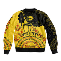 Rugby bomber jacket, black and gold back print with elk graphic and 'YOUR TEXT'