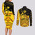 Personalised Romania Oaks Rugby Couples Matching Long Sleeve Bodycon Dress and Long Sleeve Button Shirts Romanian Pattern With Embroidery Motif LT9 - Wonder Print Shop