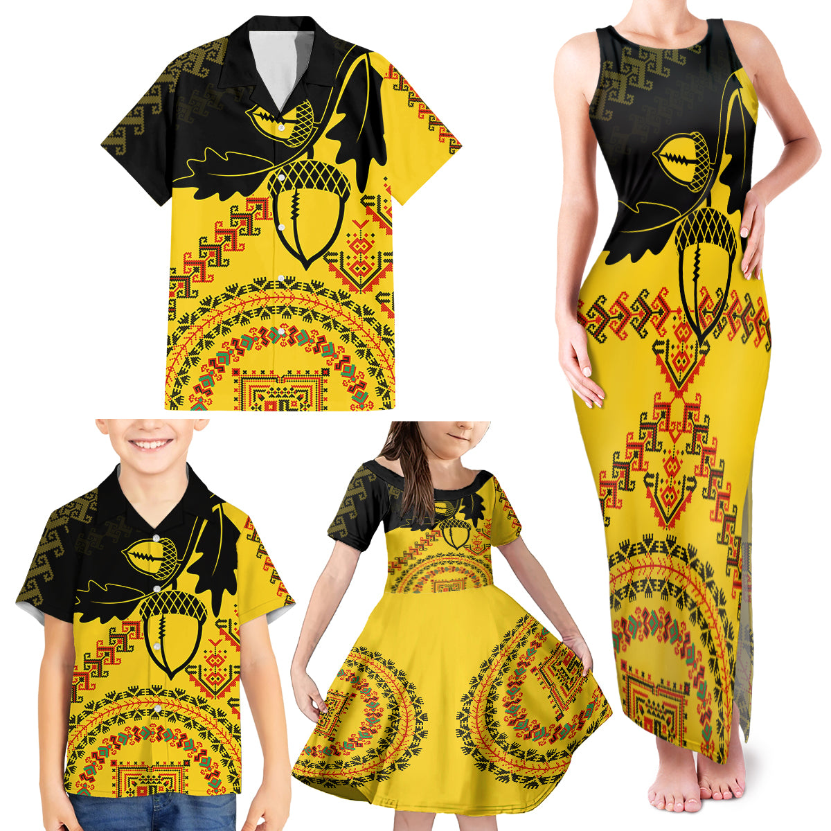 Personalised Romania Oaks Rugby Family Matching Tank Maxi Dress and Hawaiian Shirt Romanian Pattern With Embroidery Motif - Wonder Print Shop