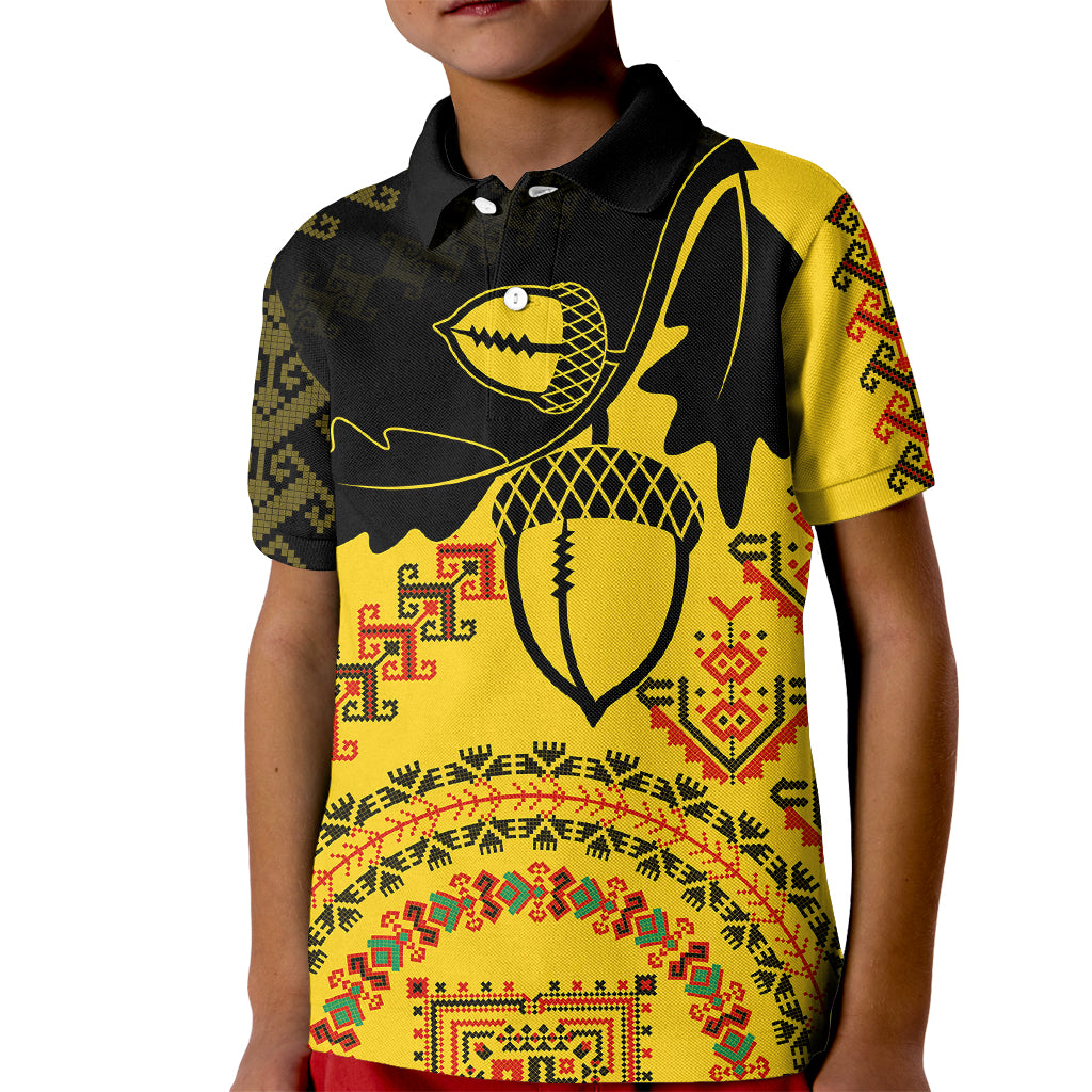 Personalised Romania Oaks Rugby Kid Polo Shirt Romanian Pattern With Embroidery Motif - Wonder Print Shop