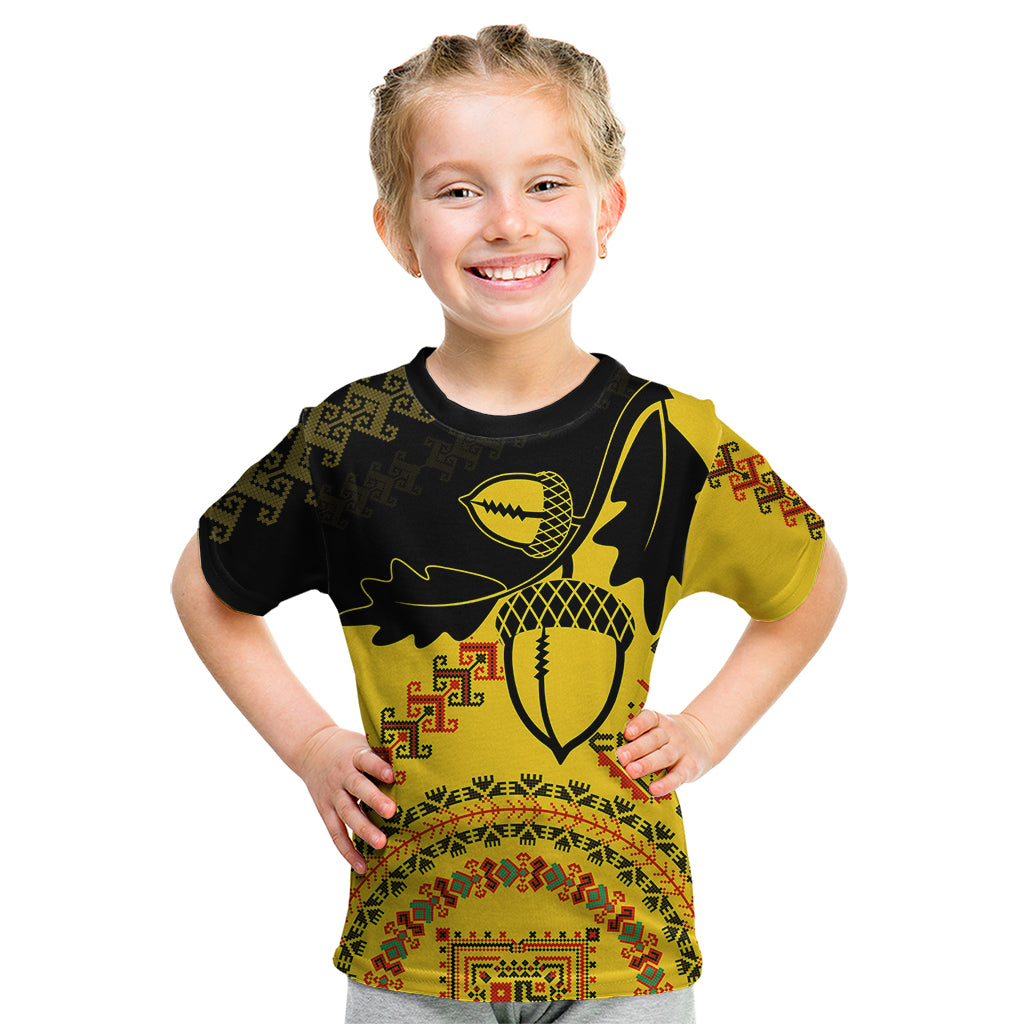 Personalised Romania Oaks Rugby Kid T Shirt Romanian Pattern With Embroidery Motif - Wonder Print Shop