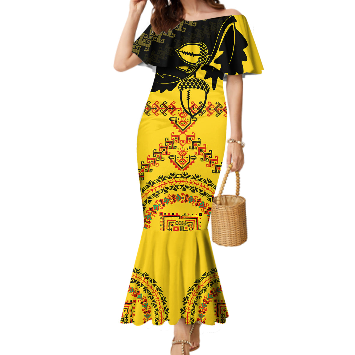 Personalised Romania Oaks Rugby Mermaid Dress Romanian Pattern With Embroidery Motif - Wonder Print Shop