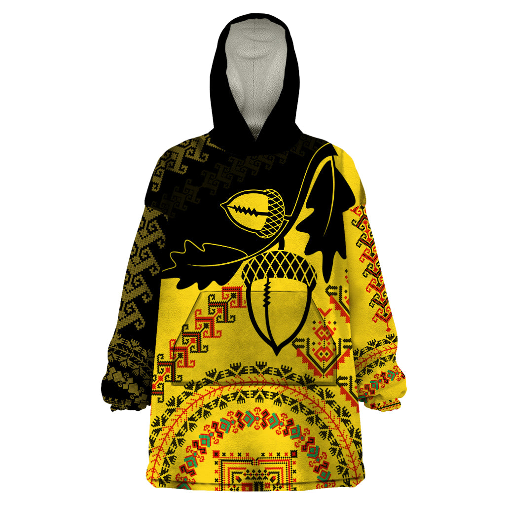 Personalised Romania Oaks Rugby Wearable Blanket Hoodie Romanian Pattern With Embroidery Motif - Wonder Print Shop