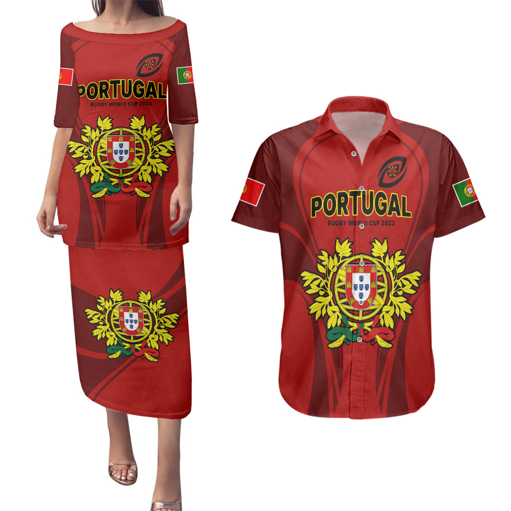 Portugal Rugby Couples Matching Puletasi Dress and Hawaiian Shirt The Wolves World Cup 2023 Go Os Lobos LT9 - Wonder Print Shop