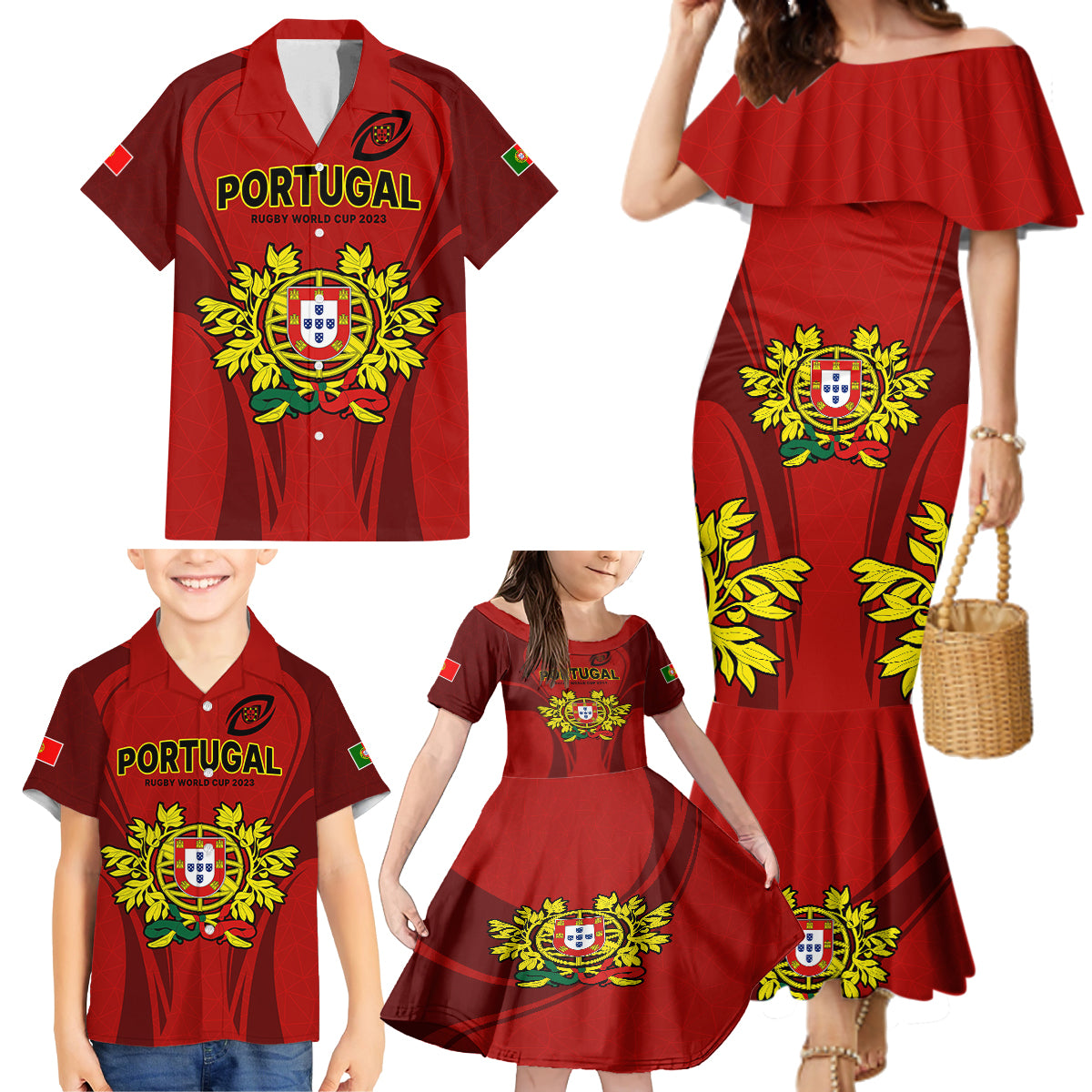 Portugal Rugby Family Matching Mermaid Dress and Hawaiian Shirt The Wolves World Cup 2023 Go Os Lobos LT9 - Wonder Print Shop