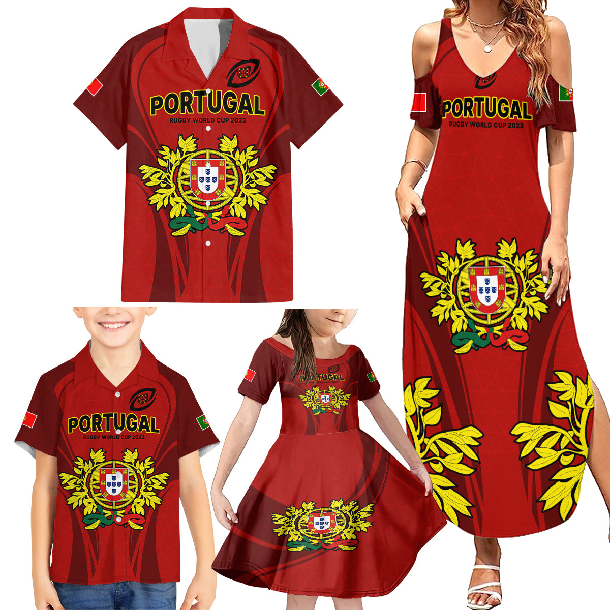 Portugal Rugby Family Matching Summer Maxi Dress and Hawaiian Shirt The Wolves World Cup 2023 Go Os Lobos - Wonder Print Shop