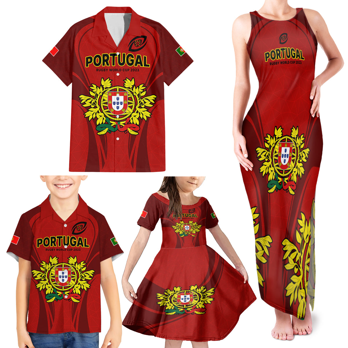 Portugal Rugby Family Matching Tank Maxi Dress and Hawaiian Shirt The Wolves World Cup 2023 Go Os Lobos - Wonder Print Shop