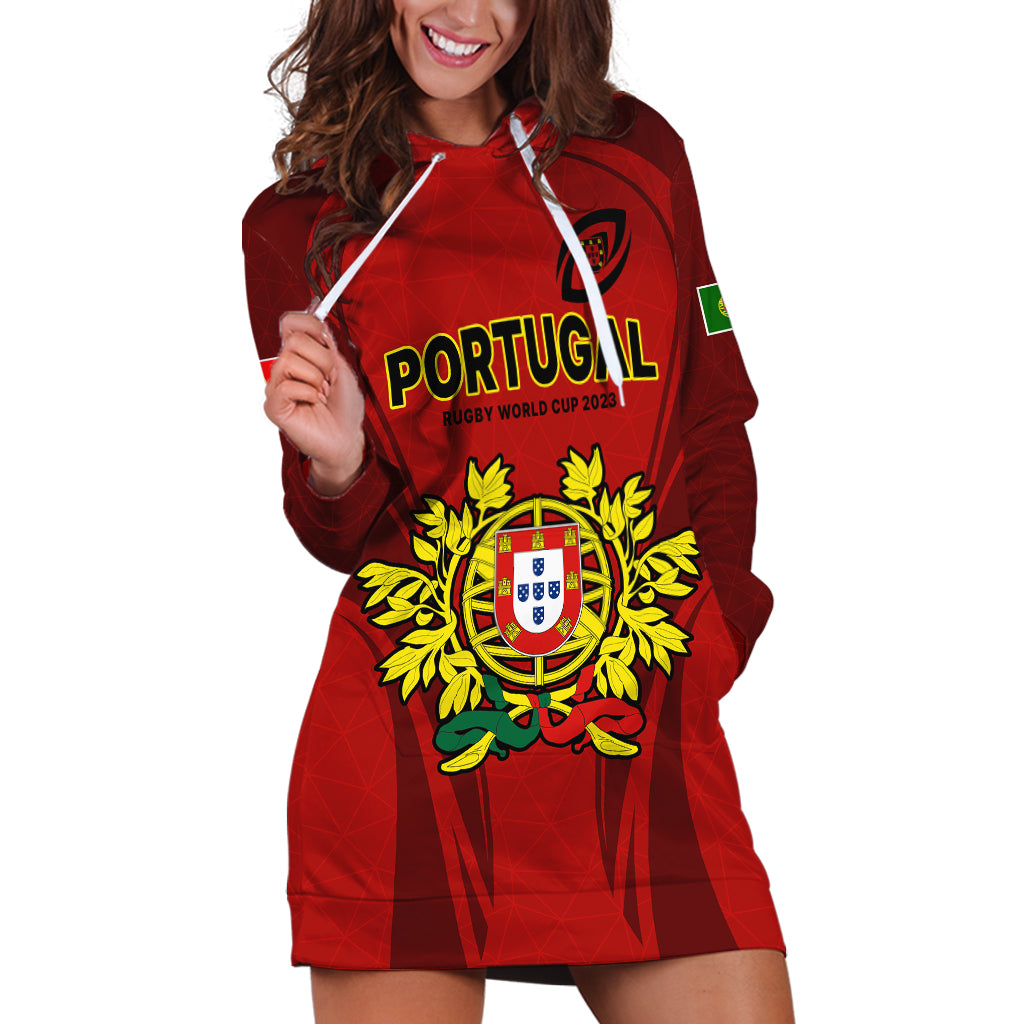 Custom Portugal Rugby Hoodie Dress The Wolves World Cup 2023 Go Os Lobos - Wonder Print Shop