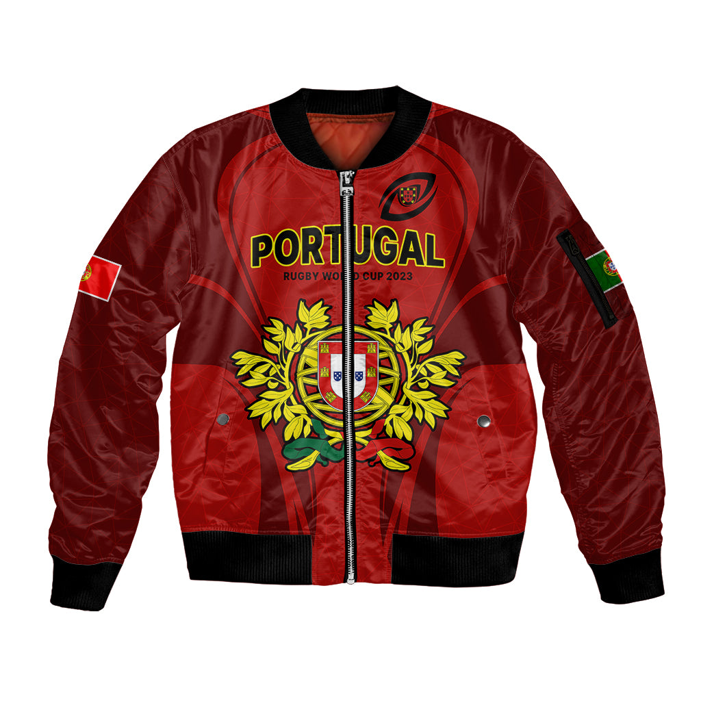 Custom Portugal Rugby Sleeve Zip Bomber Jacket The Wolves World Cup 2023 Go Os Lobos - Wonder Print Shop