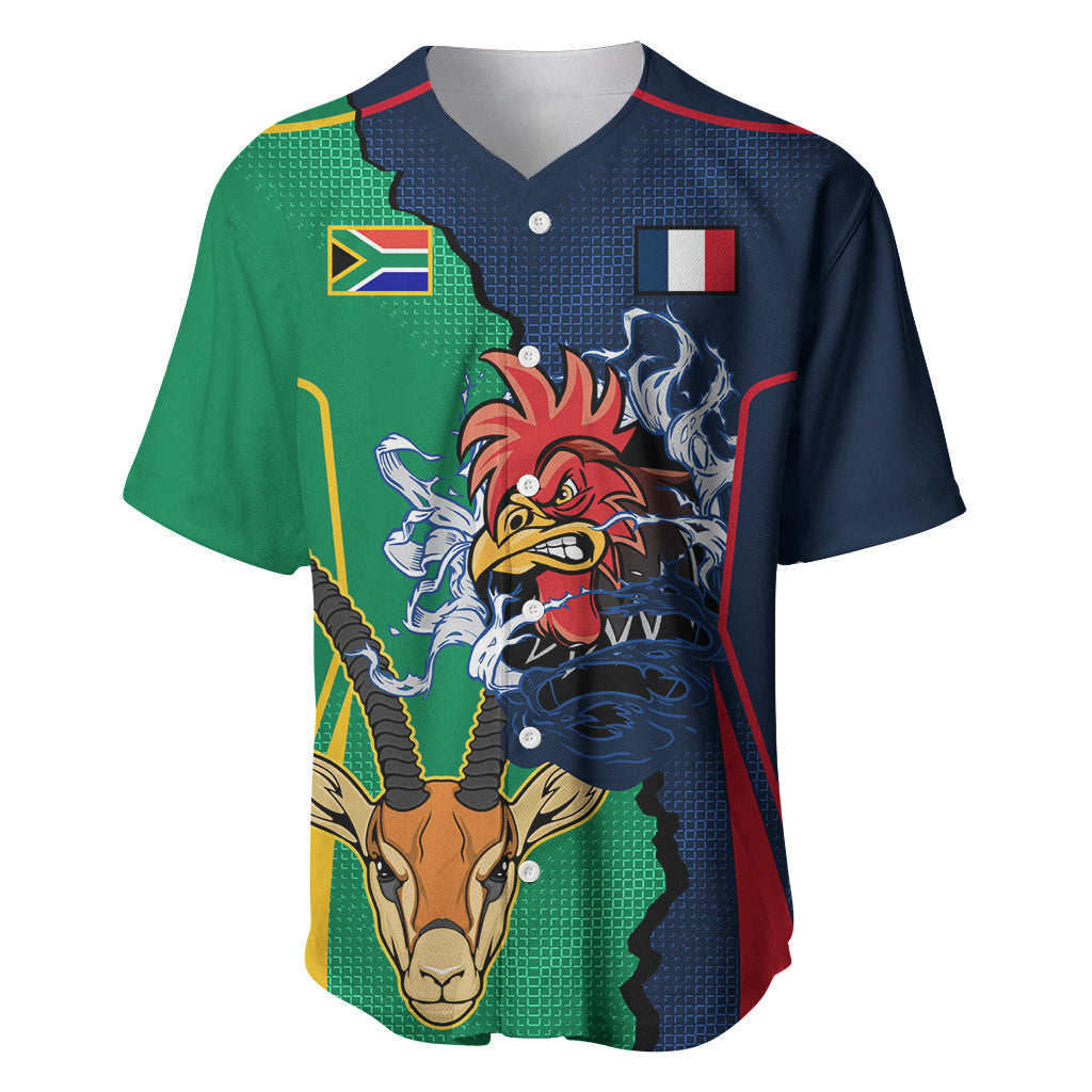 France South Africa Rugby Baseball Jersey Springboks and Gallic Rooster World Cup 2023 LT9 - Wonder Print Shop