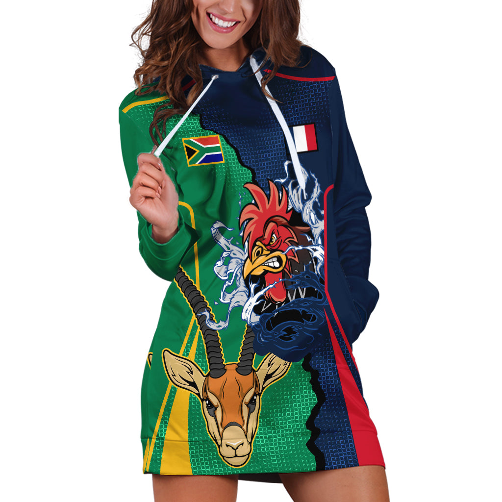 France South Africa Rugby Hoodie Dress Springboks and Gallic Rooster World Cup 2023 - Wonder Print Shop