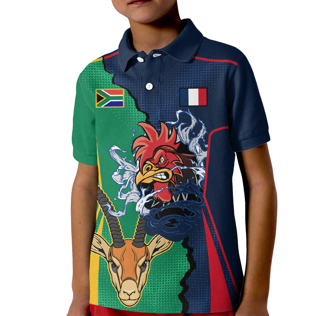 France South Africa Rugby Kid Polo Shirt Springboks and Gallic Rooster World Cup 2023 - Wonder Print Shop