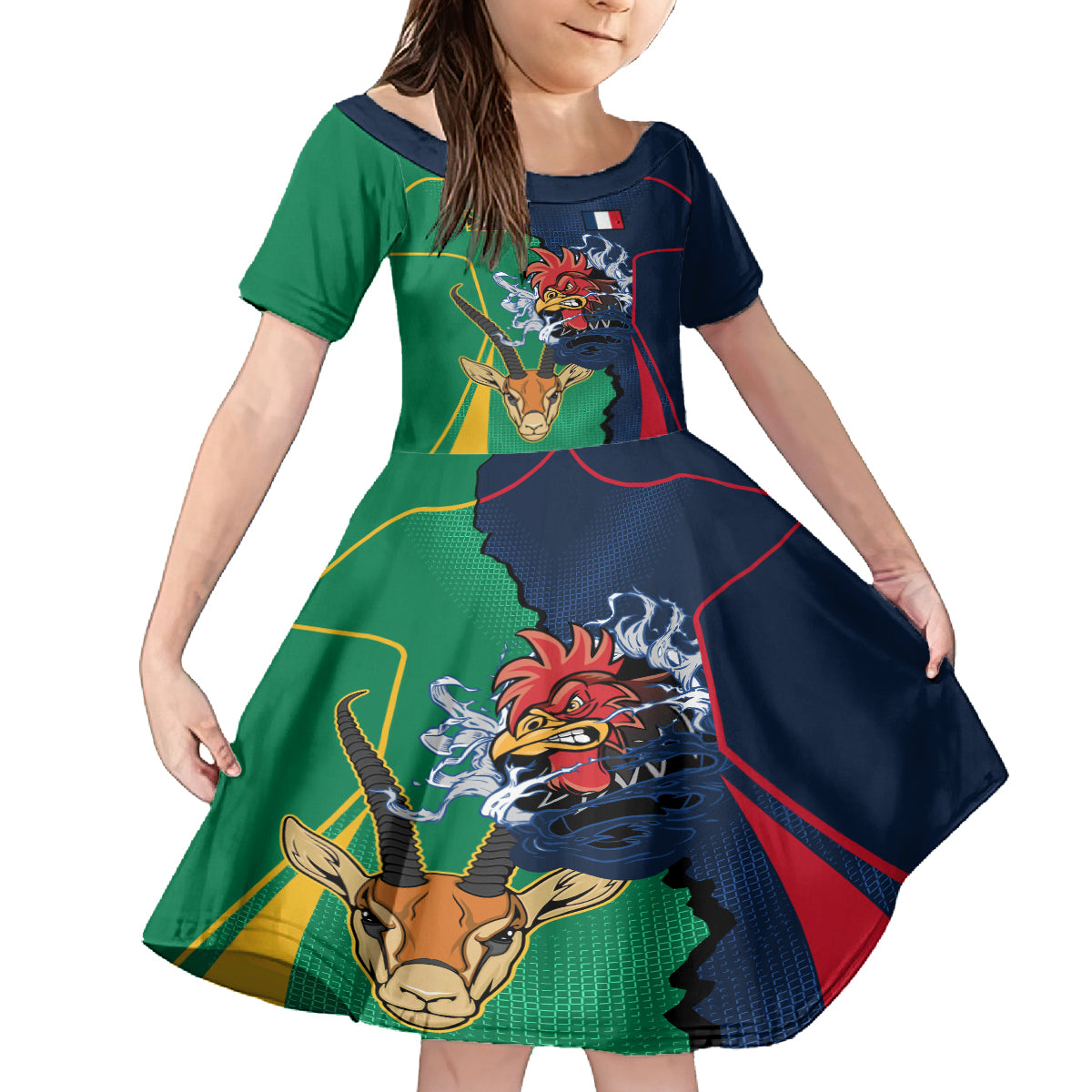 France South Africa Rugby Kid Short Sleeve Dress Springboks and Gallic Rooster World Cup 2023 - Wonder Print Shop