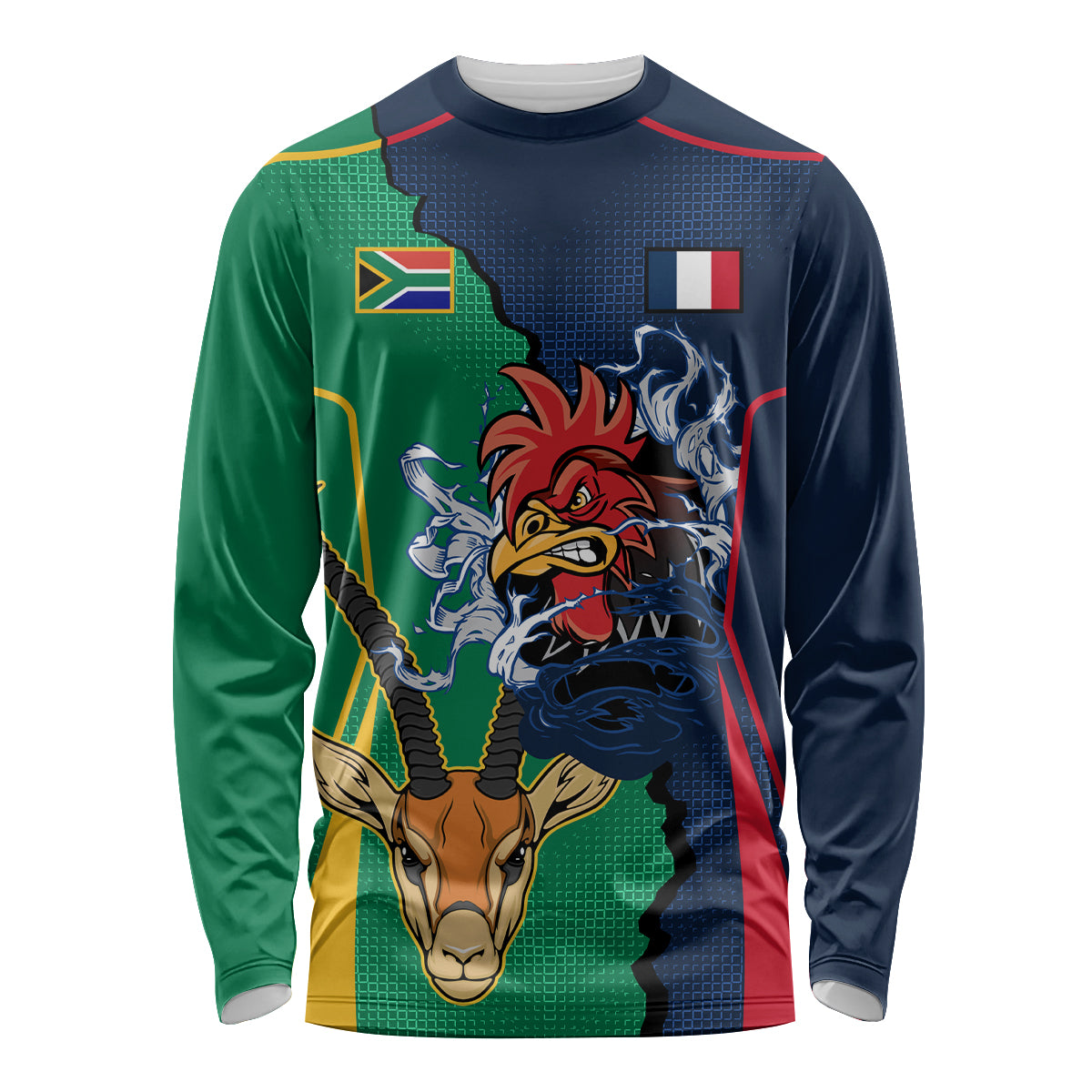 France South Africa Rugby Long Sleeve Shirt Springboks and Gallic Rooster World Cup 2023 - Wonder Print Shop