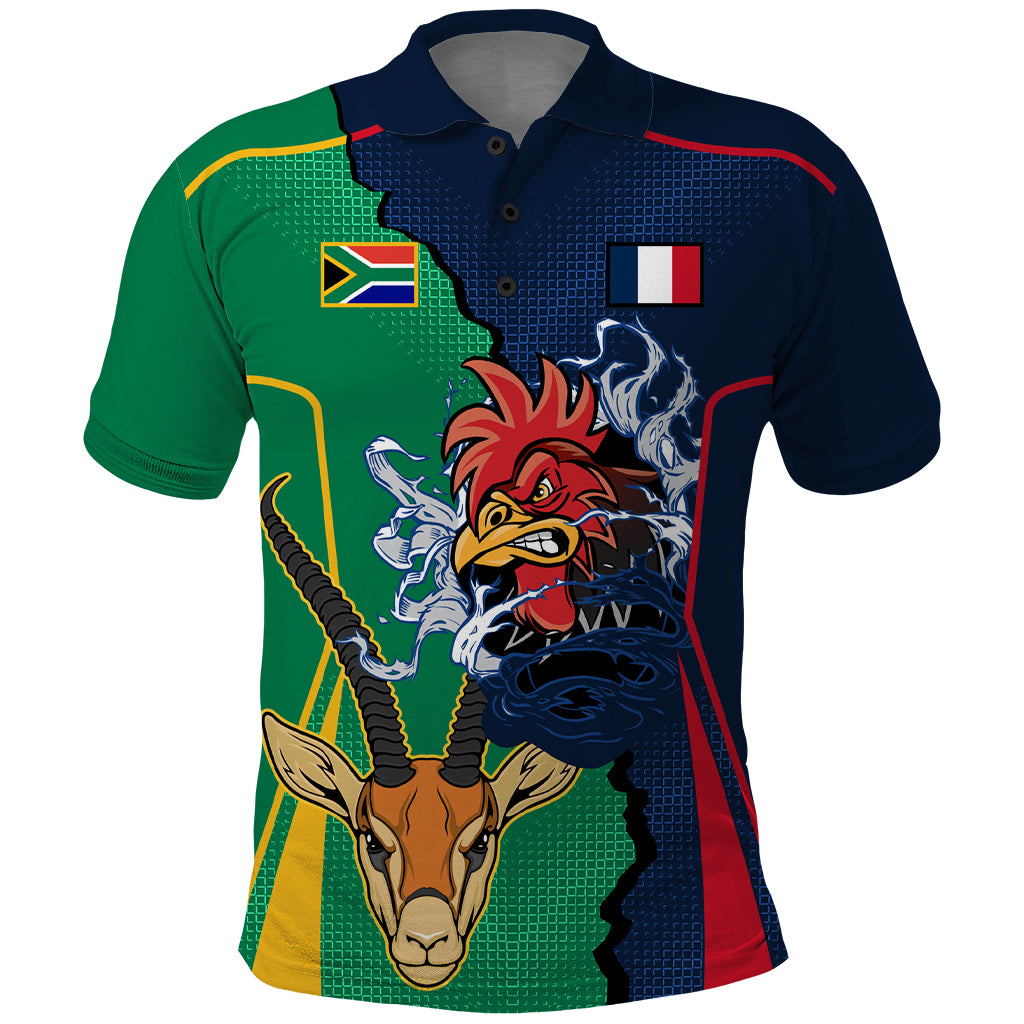 France South Africa Rugby Polo Shirt Springboks and Gallic Rooster World Cup 2023 - Wonder Print Shop