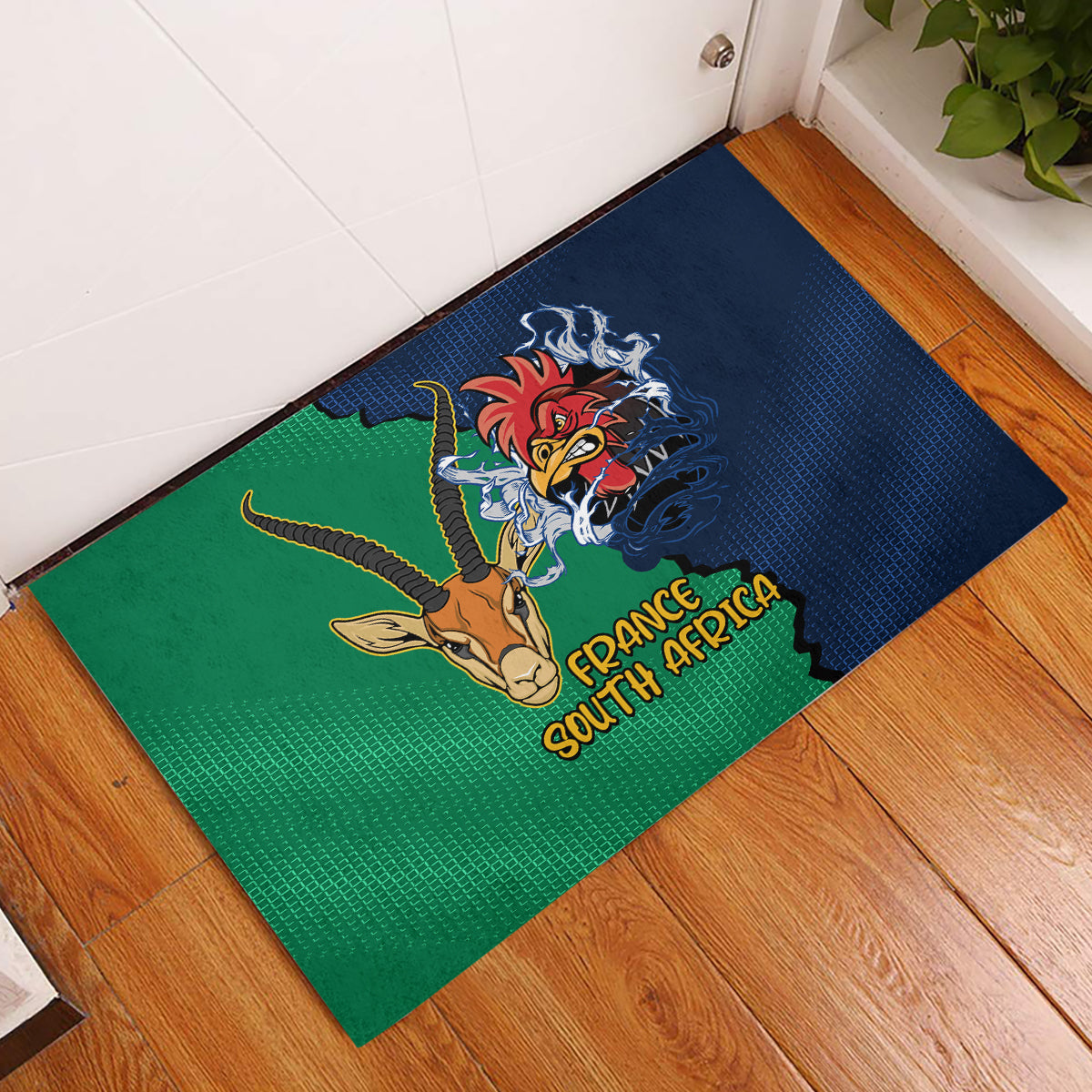 France South Africa Rugby Rubber Doormat Springboks and Gallic Rooster World Cup 2023 - Wonder Print Shop