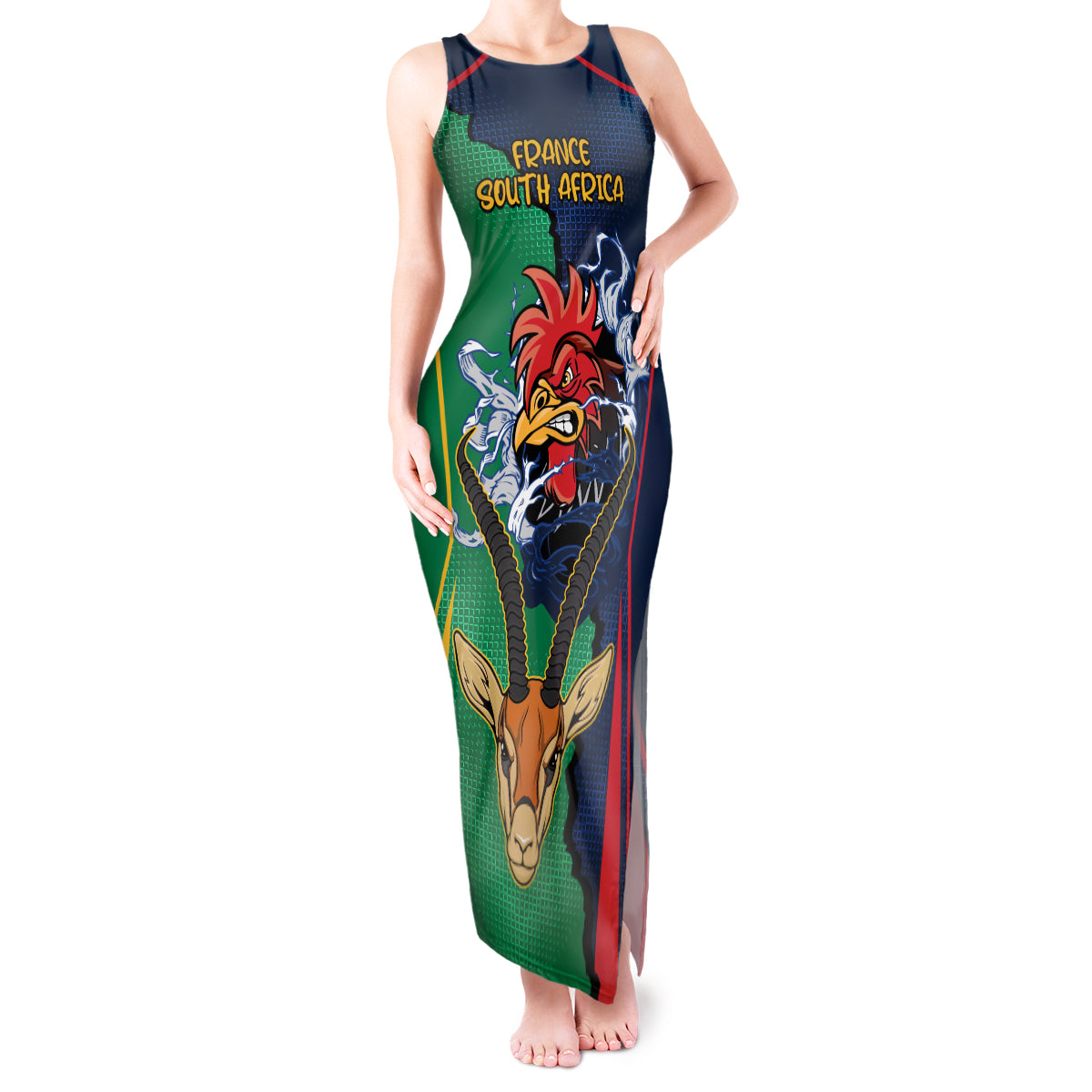 new-zealnd-ireland-rugby-tank-maxi-dress-warrior-black-fern-and-shamrocks-world-cup-2023