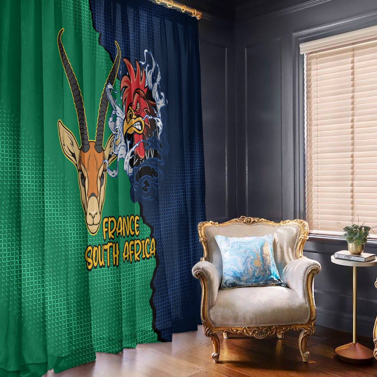 France South Africa Rugby Window Curtain Springboks and Gallic Rooster World Cup 2023 - Wonder Print Shop