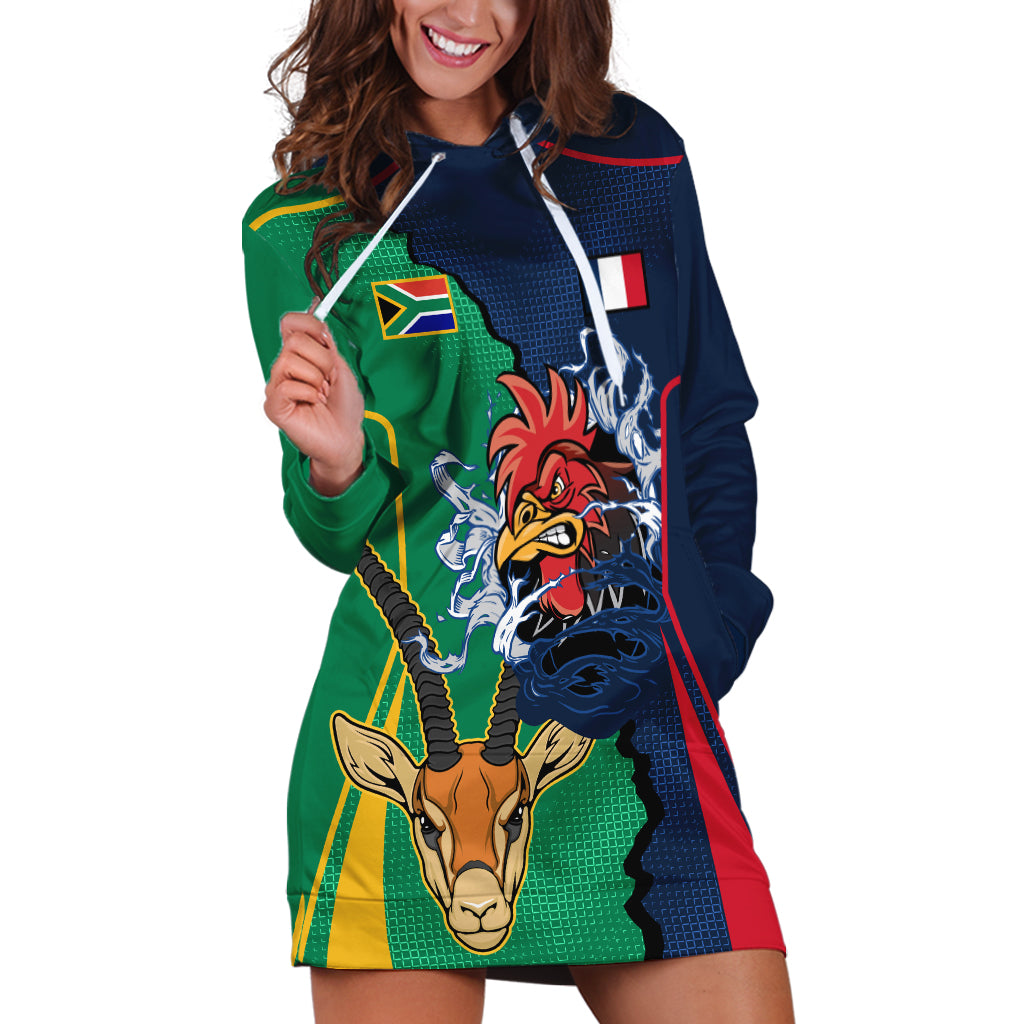 Custom France South Africa Rugby Hoodie Dress Springboks and Gallic Rooster World Cup 2023 - Wonder Print Shop