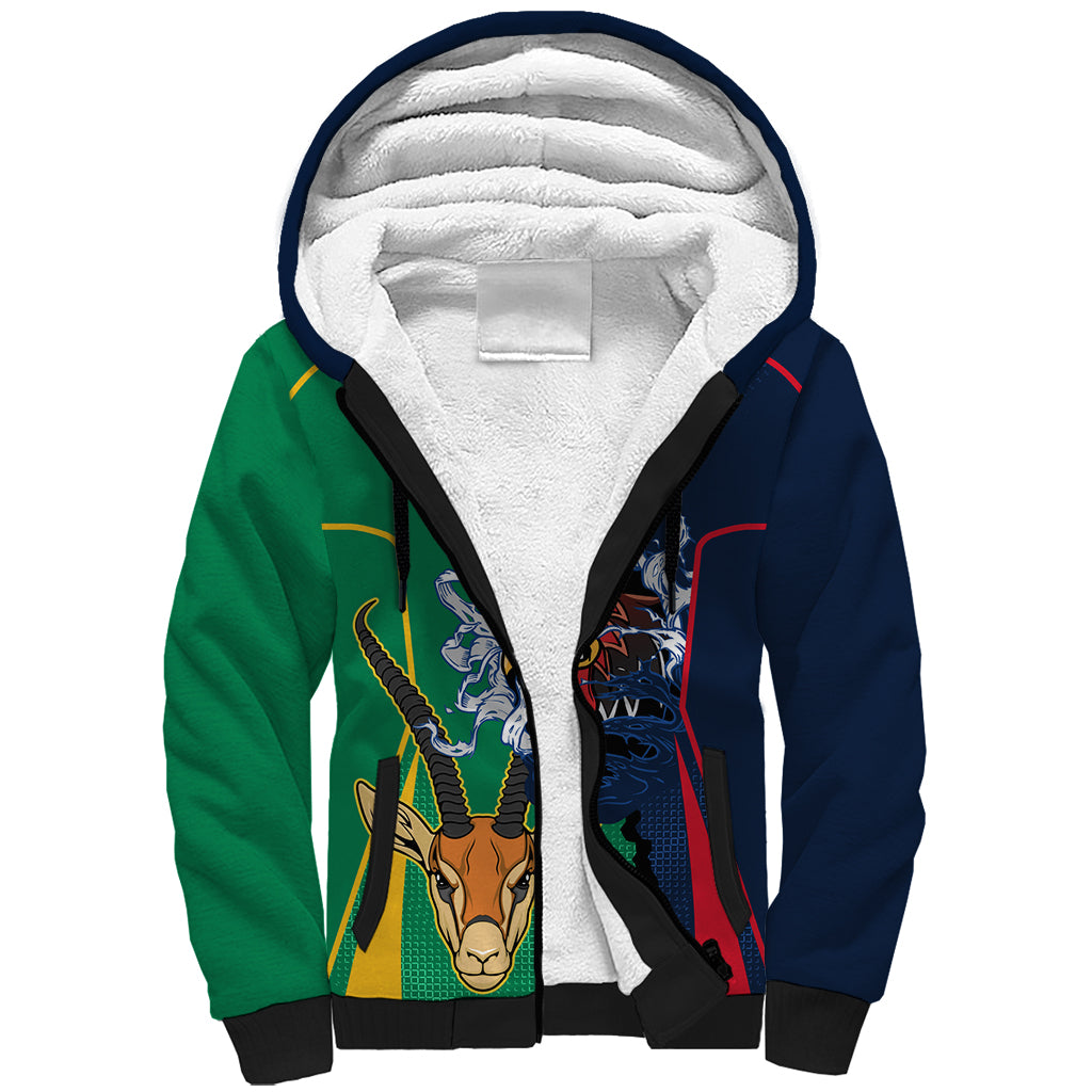 Custom France South Africa Rugby Sherpa Hoodie Springboks and Gallic Rooster World Cup 2023 - Wonder Print Shop