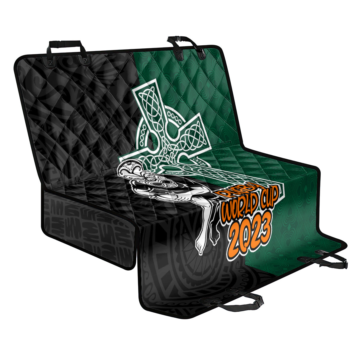 New Zealand Ireland Rugby Back Car Seat Cover Warrior Black Fern and Shamrocks World Cup 2023 LT9 - Wonder Print Shop