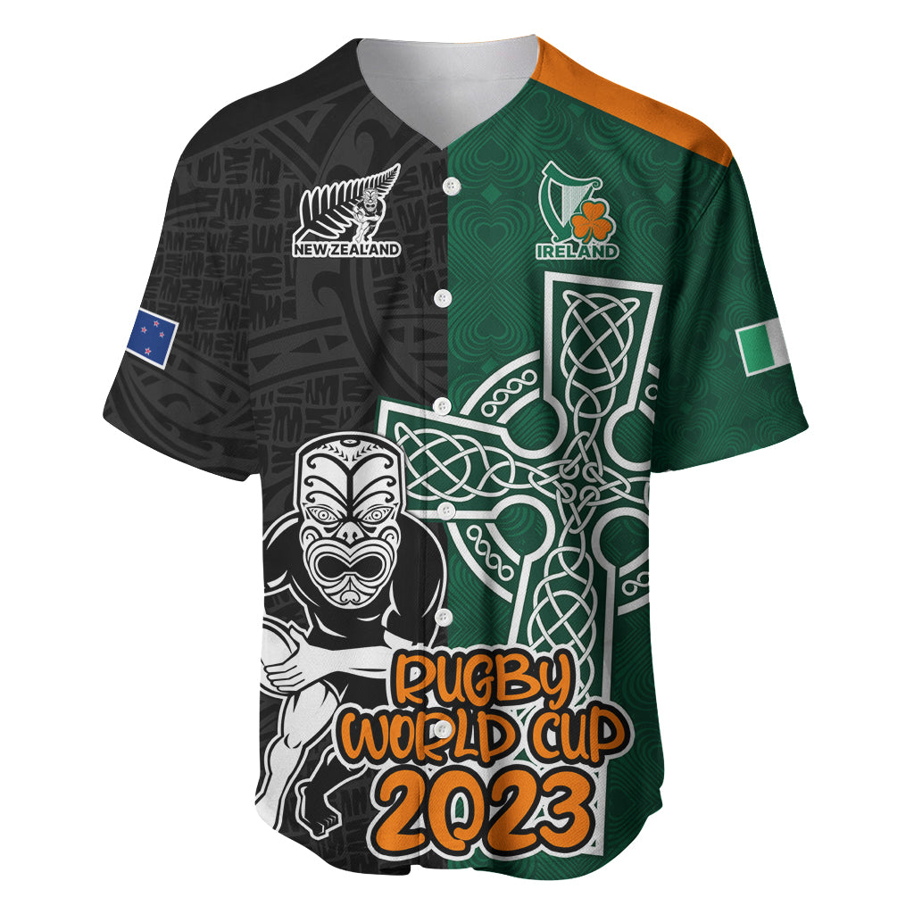 New Zealand Ireland Rugby Baseball Jersey Warrior Black Fern and Shamrocks World Cup 2023 LT9 - Wonder Print Shop