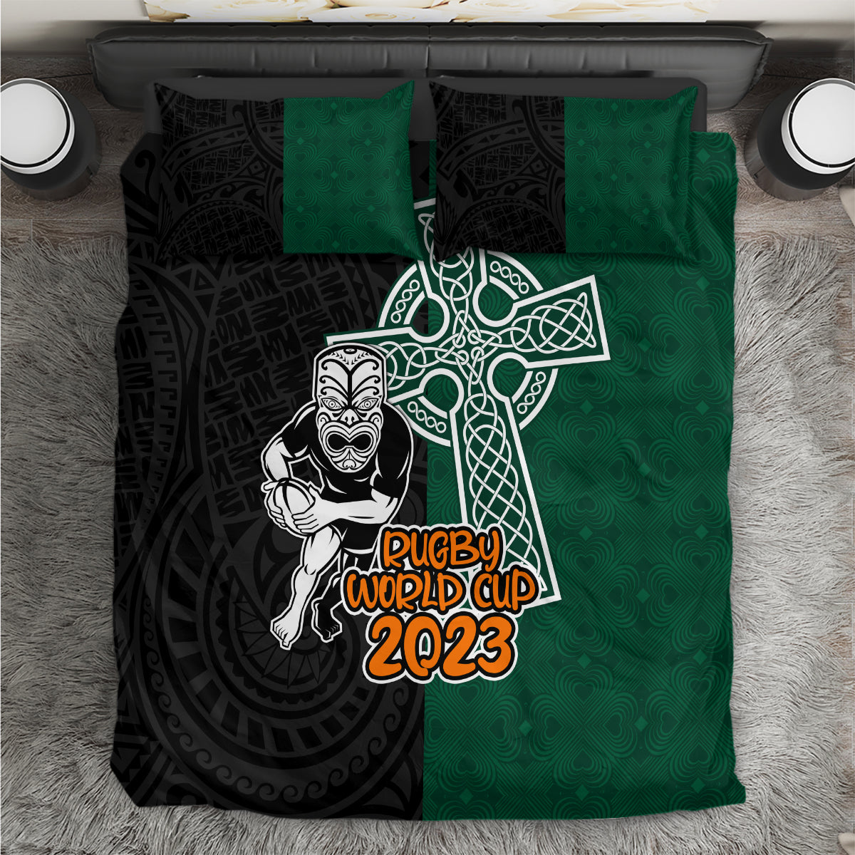 New Zealand Ireland Rugby Bedding Set Warrior Black Fern and Shamrocks World Cup 2023 LT9 - Wonder Print Shop