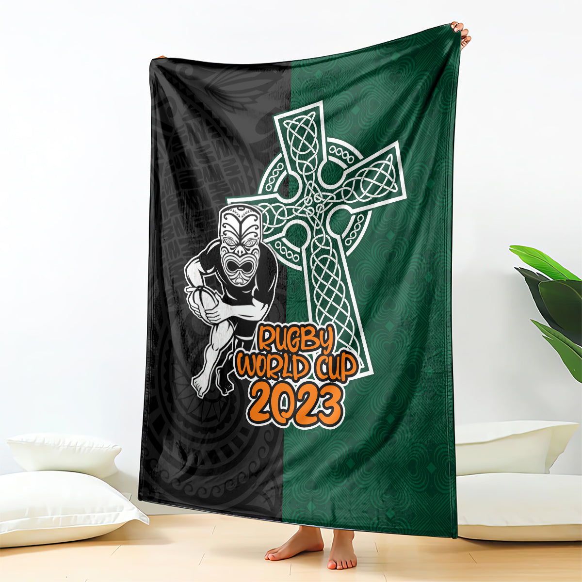 new-zealand-ireland-rugby-blanket-warrior-black-fern-and-shamrocks-world-cup-2023